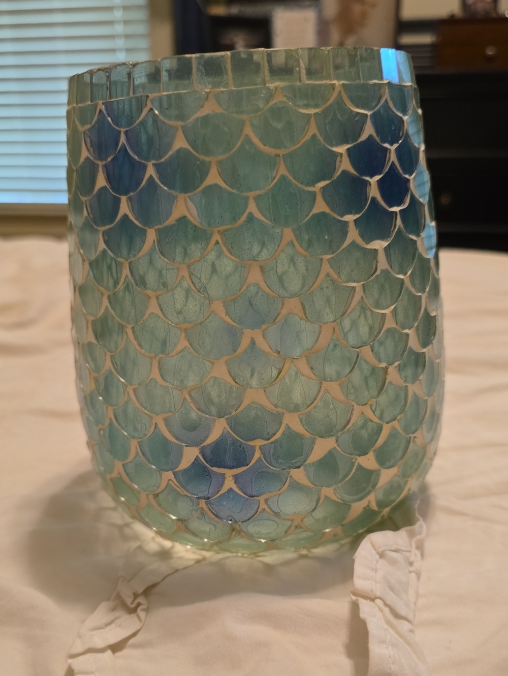Blue Green Mosaic Glass Vase - Home Accents. New